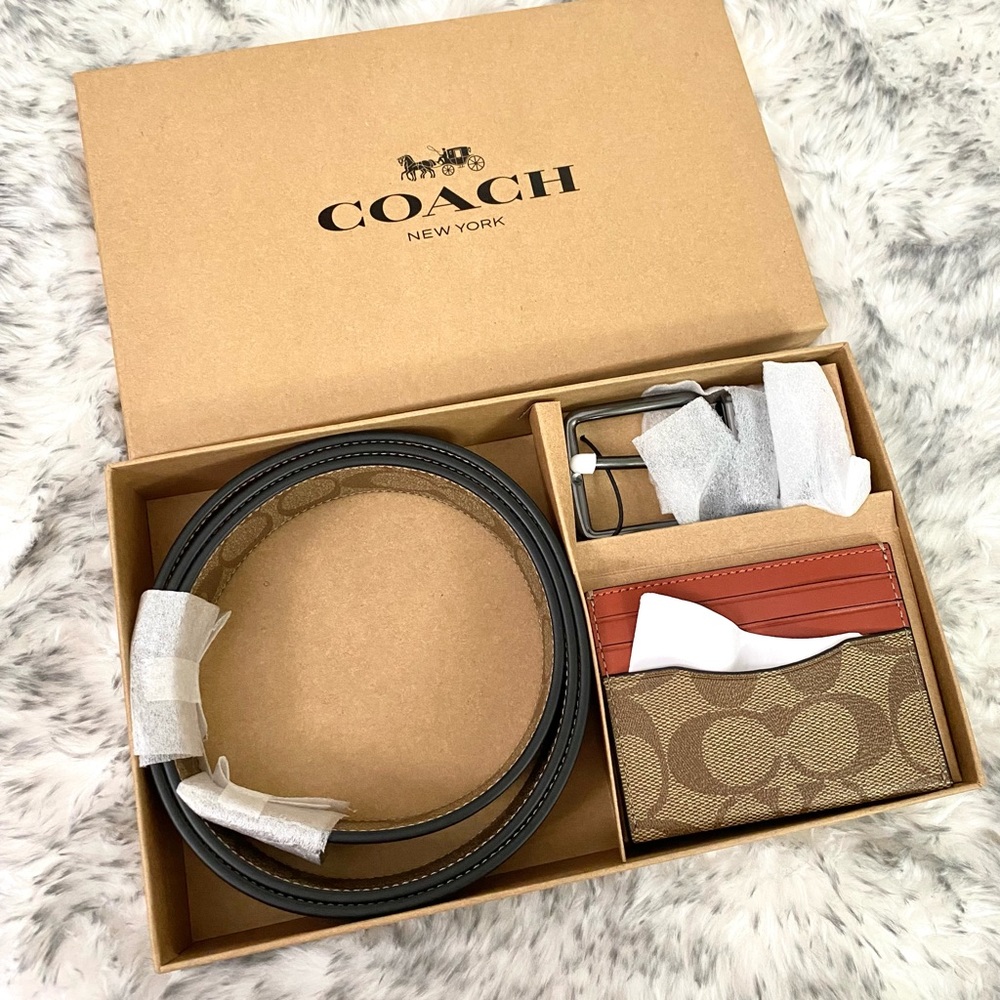 Coach Boxed Card Case And Belt Gift Set In Colorblock Signature Canvas